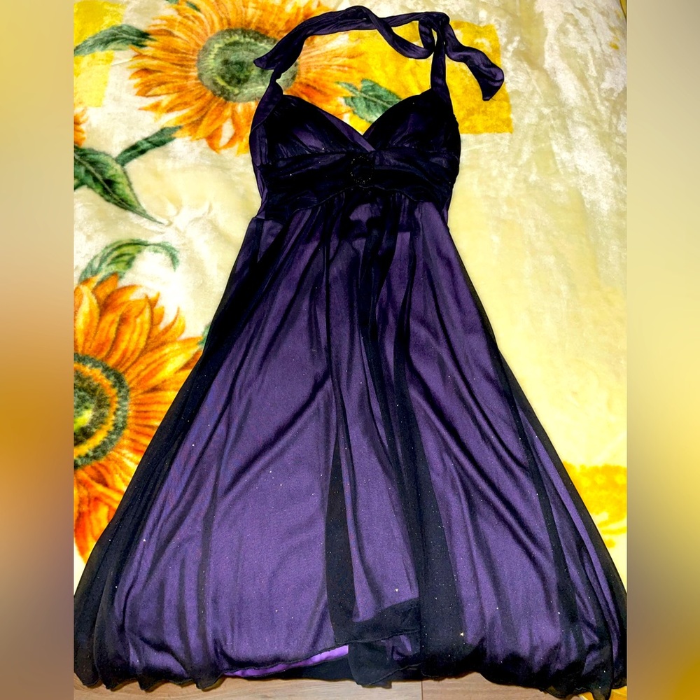 2000s Sparkly Black and Purple Dress Y2K